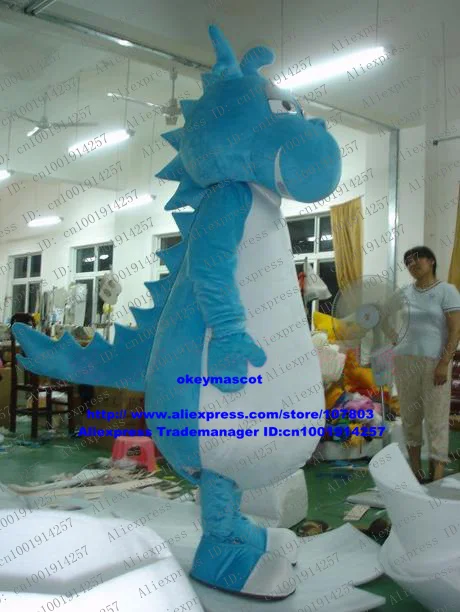 Able-bodied Blue Dragon Loong Dinosaur Stegosaurus Dino Mascot Costume Cartoon Character Mascotte Adult White Stomach NO.9272 FS |
