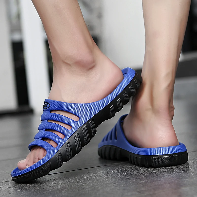 Мужские летние сандалии из пвх; дышащие пляжные вьетнамки с открытым носком; Тапочки для ванной на плоской подошве; мужские шлепанцы; большие размеры