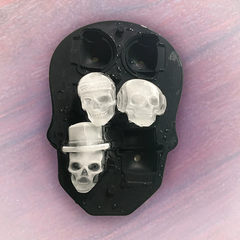 Новый Силиконовый 3D куб льда с черепом + воронка форма для шоколада коктейлей