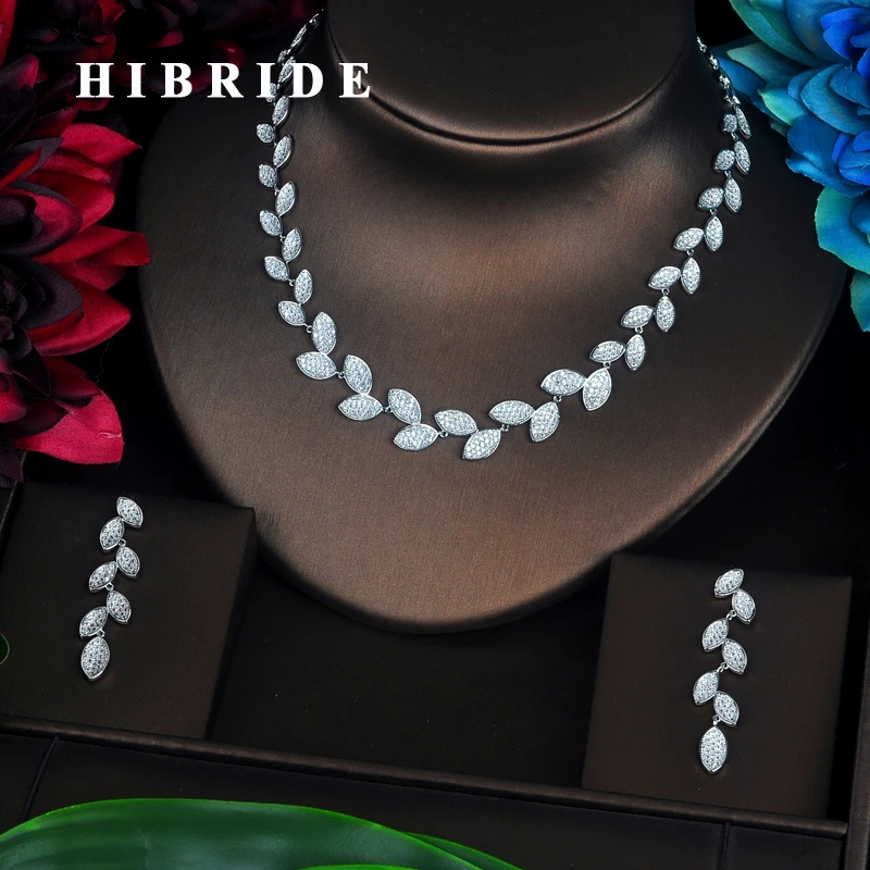 

HIBRIDE Elegant Bijoux Dubai Jewelry Sets Leaf Shape Micro Cubic Zirconia Pave Women Jewelry Sets Hot Sale Wholesale N-346