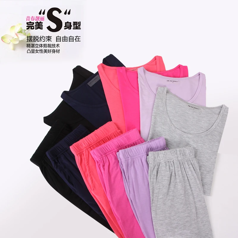 Летние женские пижамные комплекты одежда для дома из модала Однотонная футболка