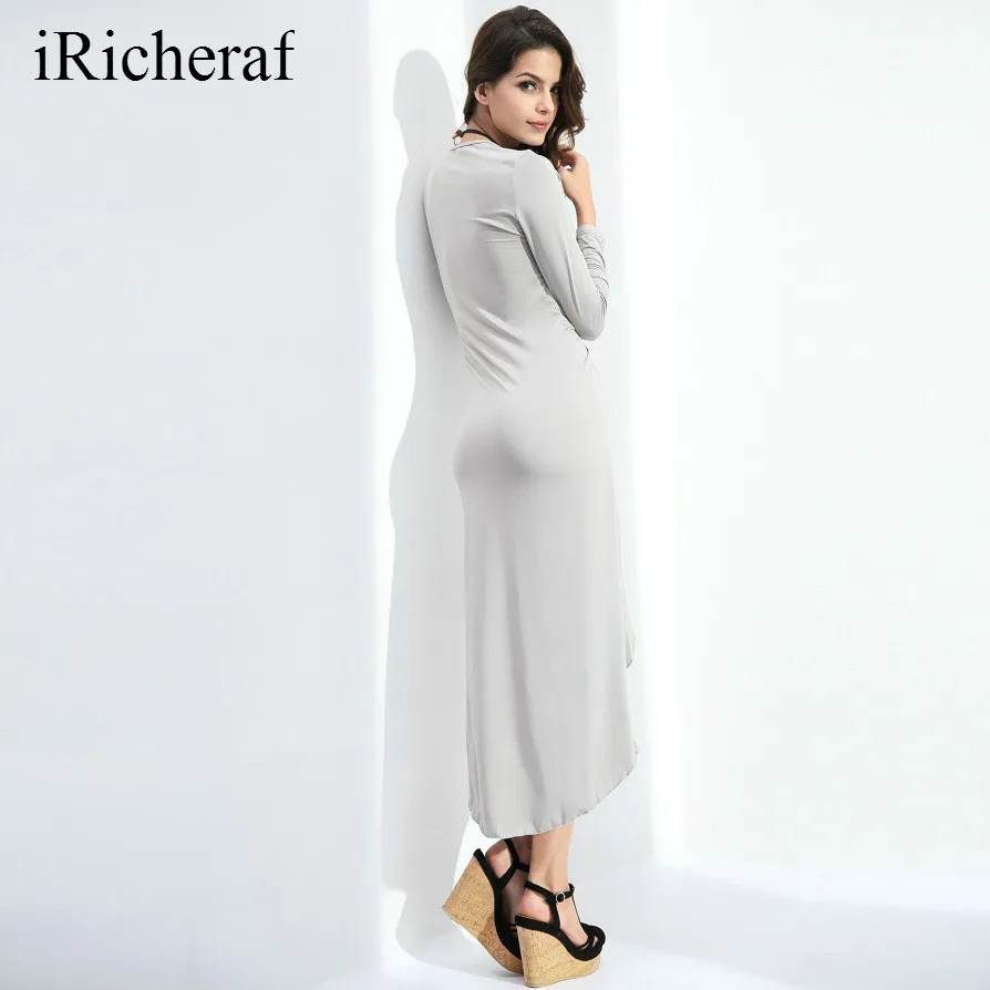 Vestidos Sexy Long Sleeve Dress Women O-neck Irregular Hem High Slipt Solid Slim New Elegant Autumn Dresses Mid-calf Hot Sale | Женская