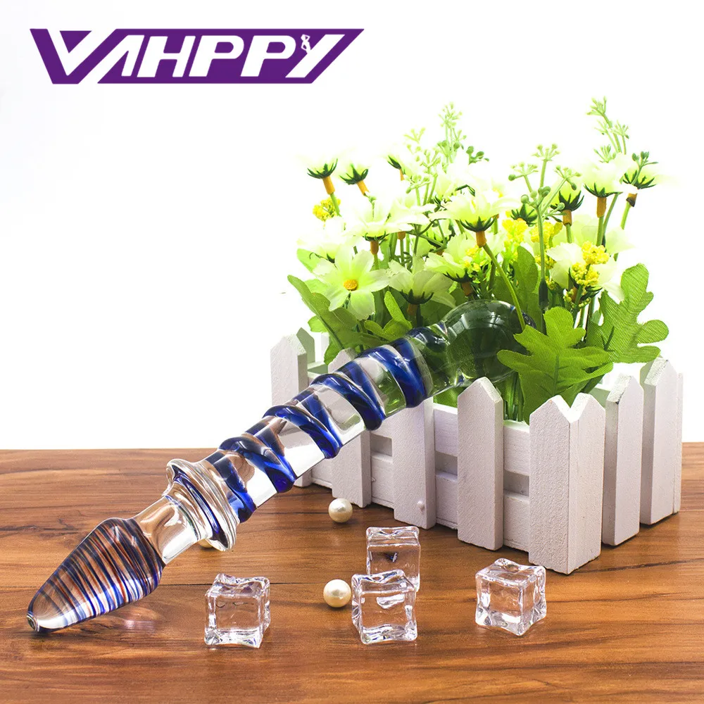 VaHppy двуглавый винт Стекло кристалл фаллоимитатор член анальный плагин