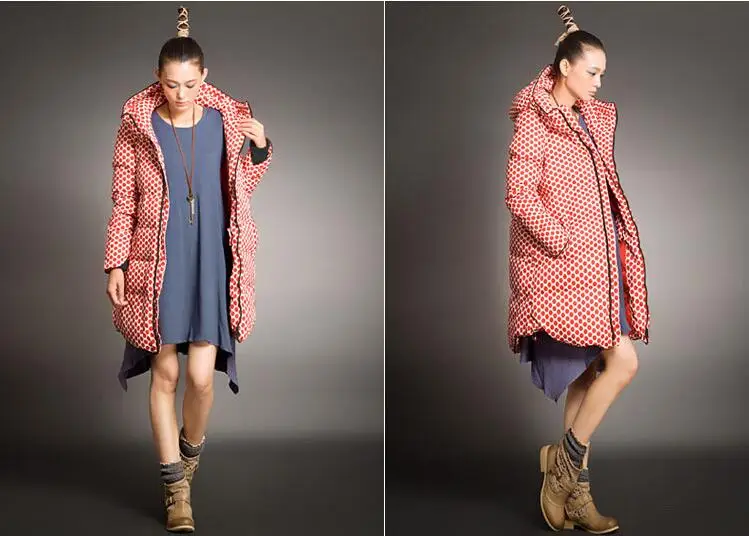 Женский пуховик в мелкий горошек зимнее пальто с капюшоном плотное пуховое