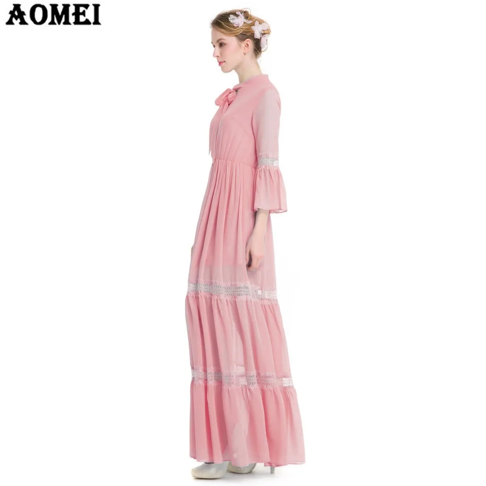 2019 весеннее шифоновое элегантный дизайн Макси платье Голубой цвет розовый для