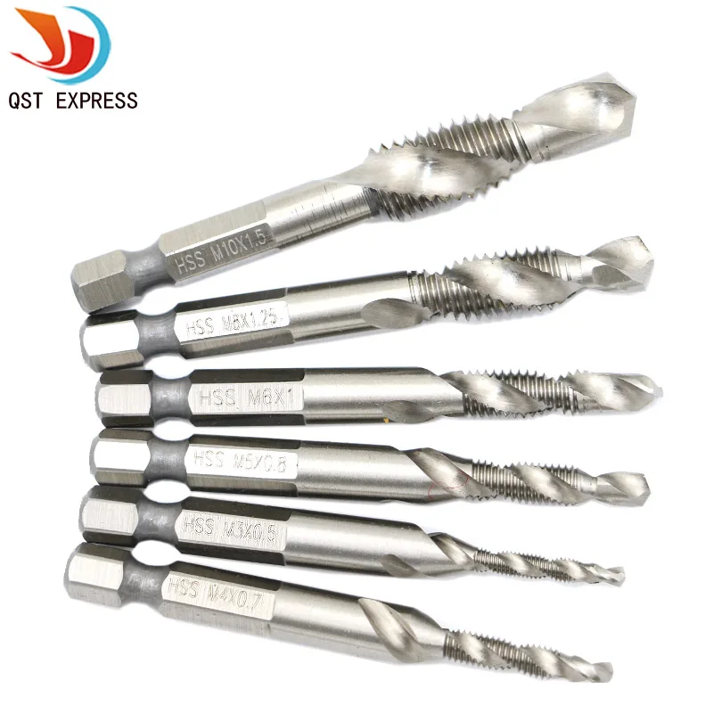Подводная лодка Экспресс 6 шт. SM3 M10 composite tap drill bit thread spirals crew 1/4 ''hex 4341 HSS|bit grinding|bit