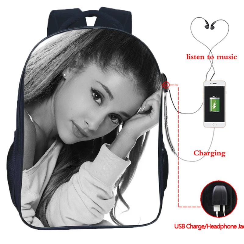 Красивый рюкзак Ariana Grande с USB-зарядкой для ноутбука USB популярный школьный женщин