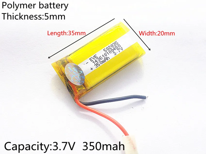 

3,7 V,350mAH,502035 PLIB; Полимерный литий-ионный/литий-ионный аккумулятор для GPS,mp3,mp4,mp5,dvd,bluetooth, модель игрушечного мобильного bluetooth
