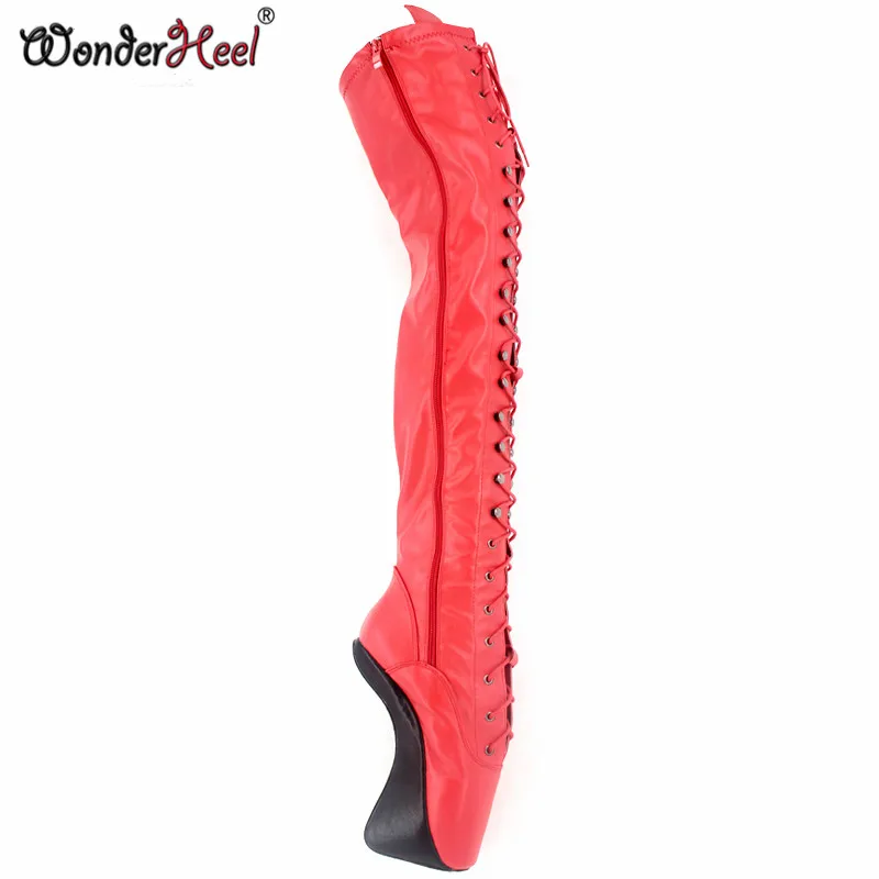 Wonderheel/очень высокий каблук 18 см; матовые балетные сапоги до бедра; сексуальные фетиш сапоги на высоком каблуке; модные высокие сапоги со шнуровкой