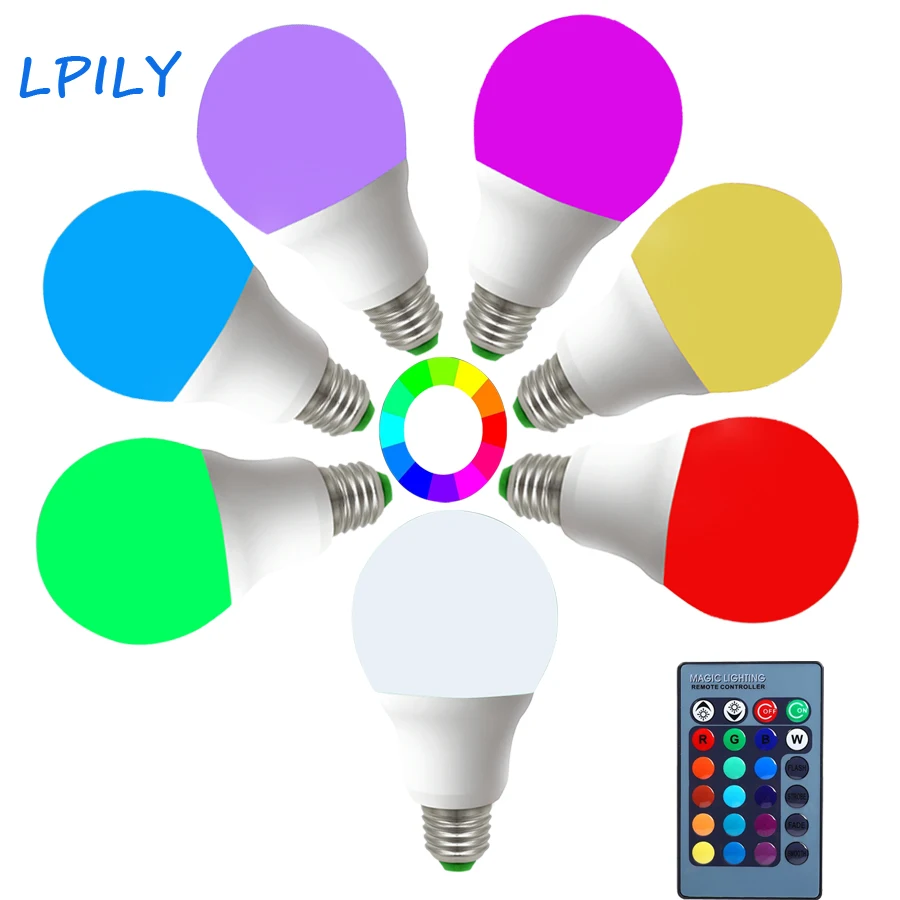 LPILY светодиодный светильник E27 RGBW 110 V 220 3W 5W 7W 9W Edison RGB 16 цветов с пультом