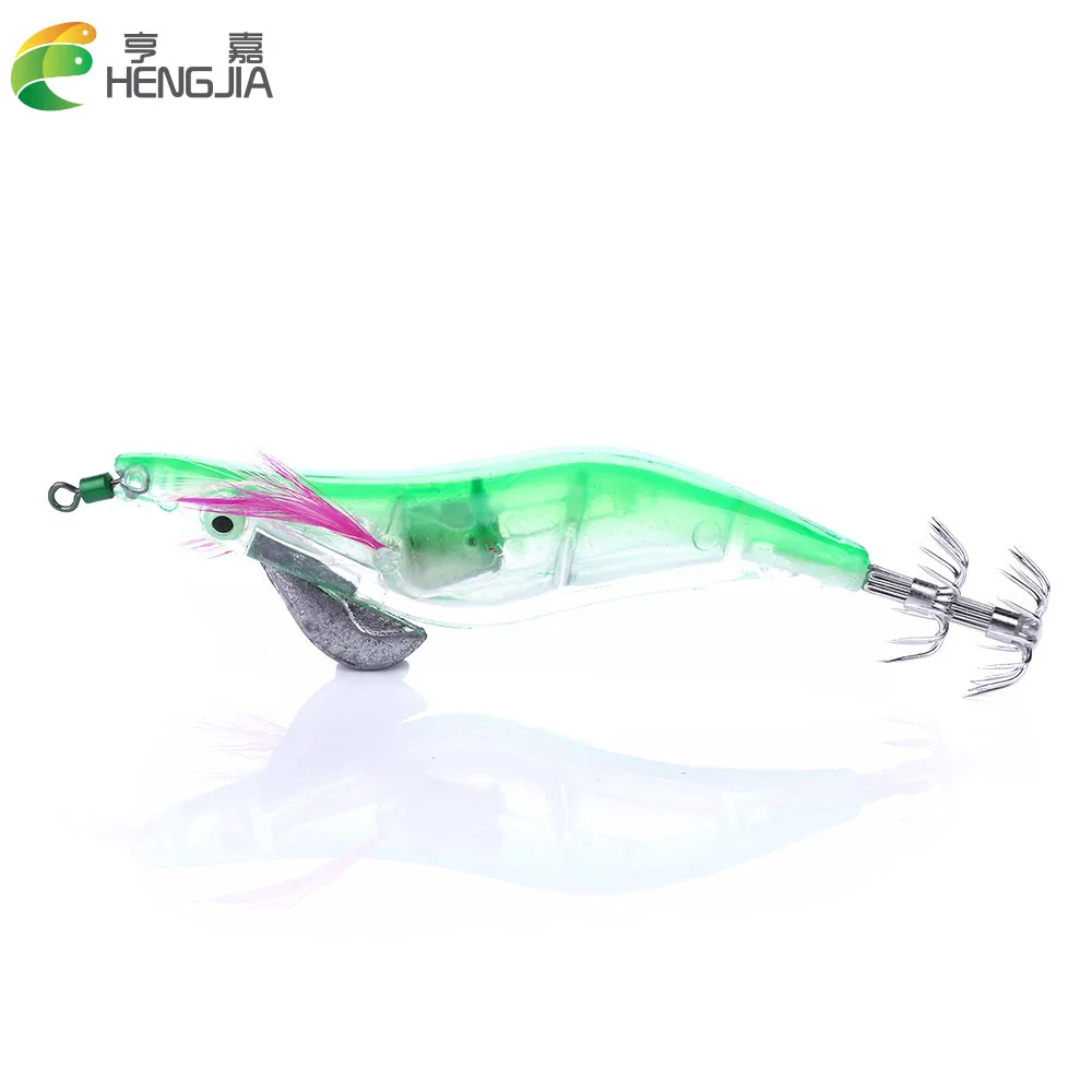 HENGJIA 8pcs 12.8CM 21G 3.5# shrimp plastic Fishing lures japan squid jigs led luminous fishing baits isca pesca tackles | Спорт и
