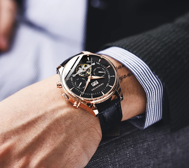 Мужские полностью автоматические механические часы Tourbillon роскошные модные