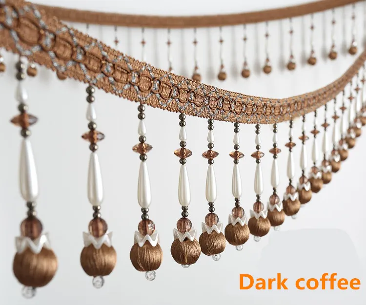 2meter 14cm Wide Bead Fringe Lace Trim For DIY Lamp Curtains Sofa Stage Glass Decorate gray red light coffee Dark white | Дом и сад