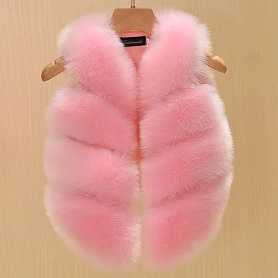 Pink Модная детская одежда жилет из искусственного лисьего меха жилет в европейском стиле для маленьких девочек зимнее пальто TZ135 - Цвет: Pink