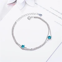 new atmosphere fashion exquisite silver plated jewelry blue five pointed star crystal double layer sweet bracelets sb158