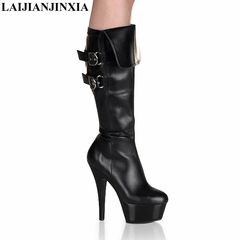 LAIJIANJINXIA Super High Heels 15Cm Mid Calf Boots Large Size Women'S Shoes Dance boots Round Toe Dance Shoes Ladies Shoes