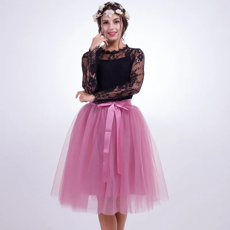 

Fashion Multi-layered Sexy Ballet tulle Skirt Women Bow gonna high Waist summer Skirt Solid Colour knee-length festival skirt