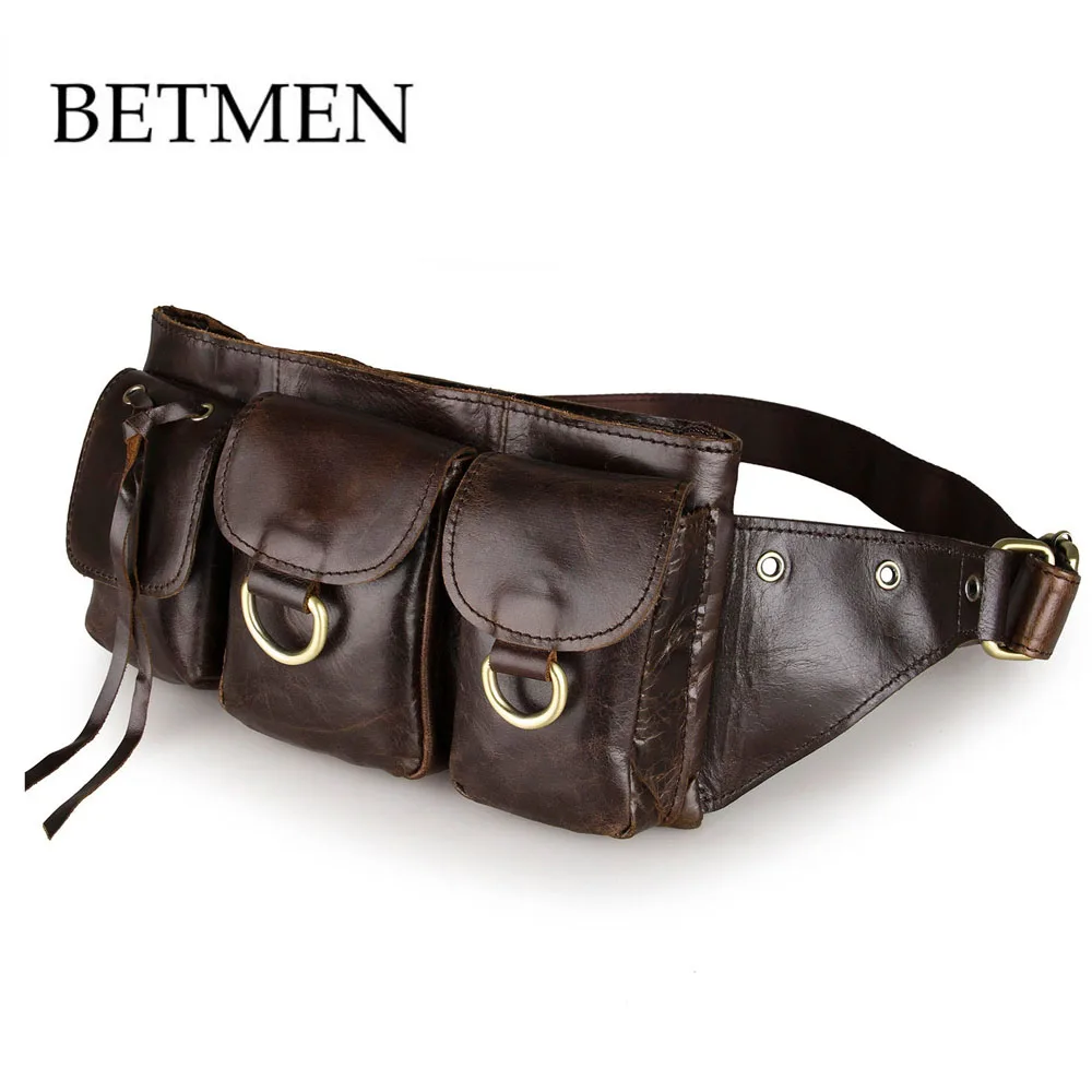 

BETMEN Retro Crazy Horse Genuine Leather Mens Fanny Waist Bag Travel Belt Loops Hip Bum Bag Wallet Purses Phone Pouch