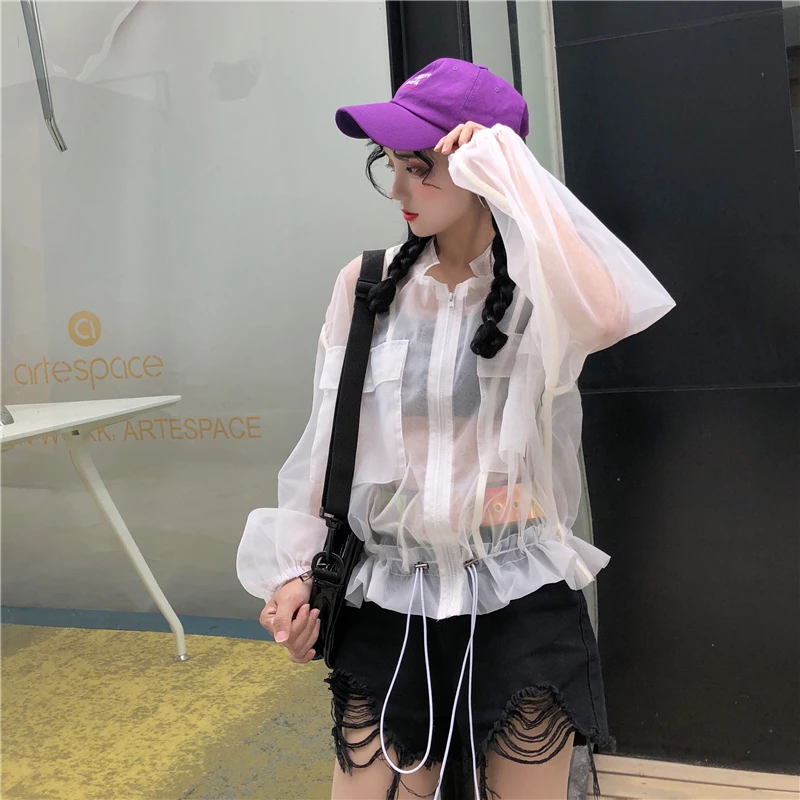 Neploe Harajuku, летнее солнцезащитное пальто, Марлевое, перспективное, тонкая, Солнцезащитная куртка, сексуальная, защита, молния, карман, верхняя одежда, 52073