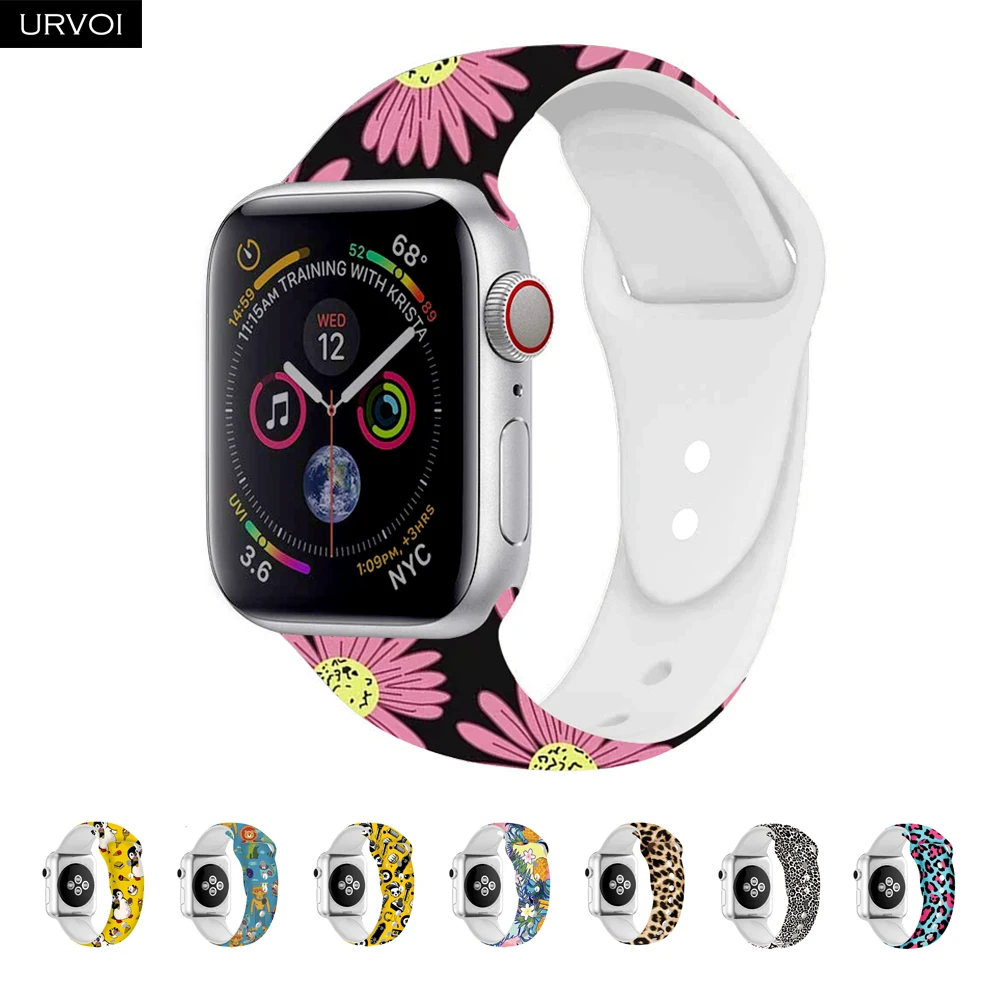 URVOI силиконовый ремешок для Apple Watch series 4 5 3 2 1 спортивный ремешок для iWatch AW адаптер Фламинго Леопард граффити живопись 44 мм