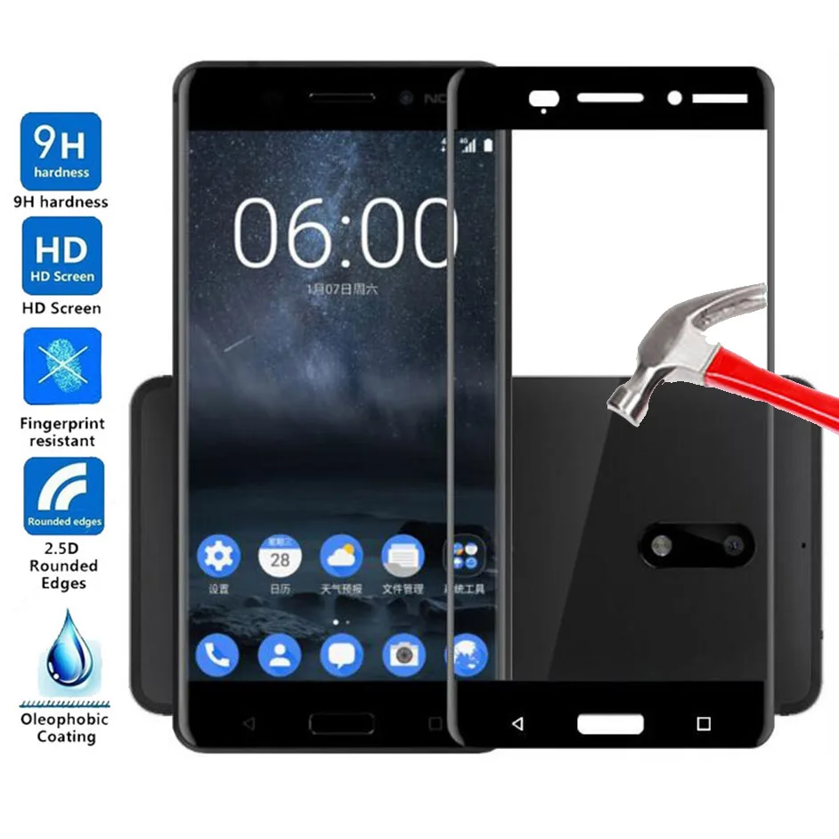 

9H закаленное стекло для Nokia 6 полное покрытие экрана Взрывозащищенная защитная пленка для экрана для Nokia 6 закаленное стекло