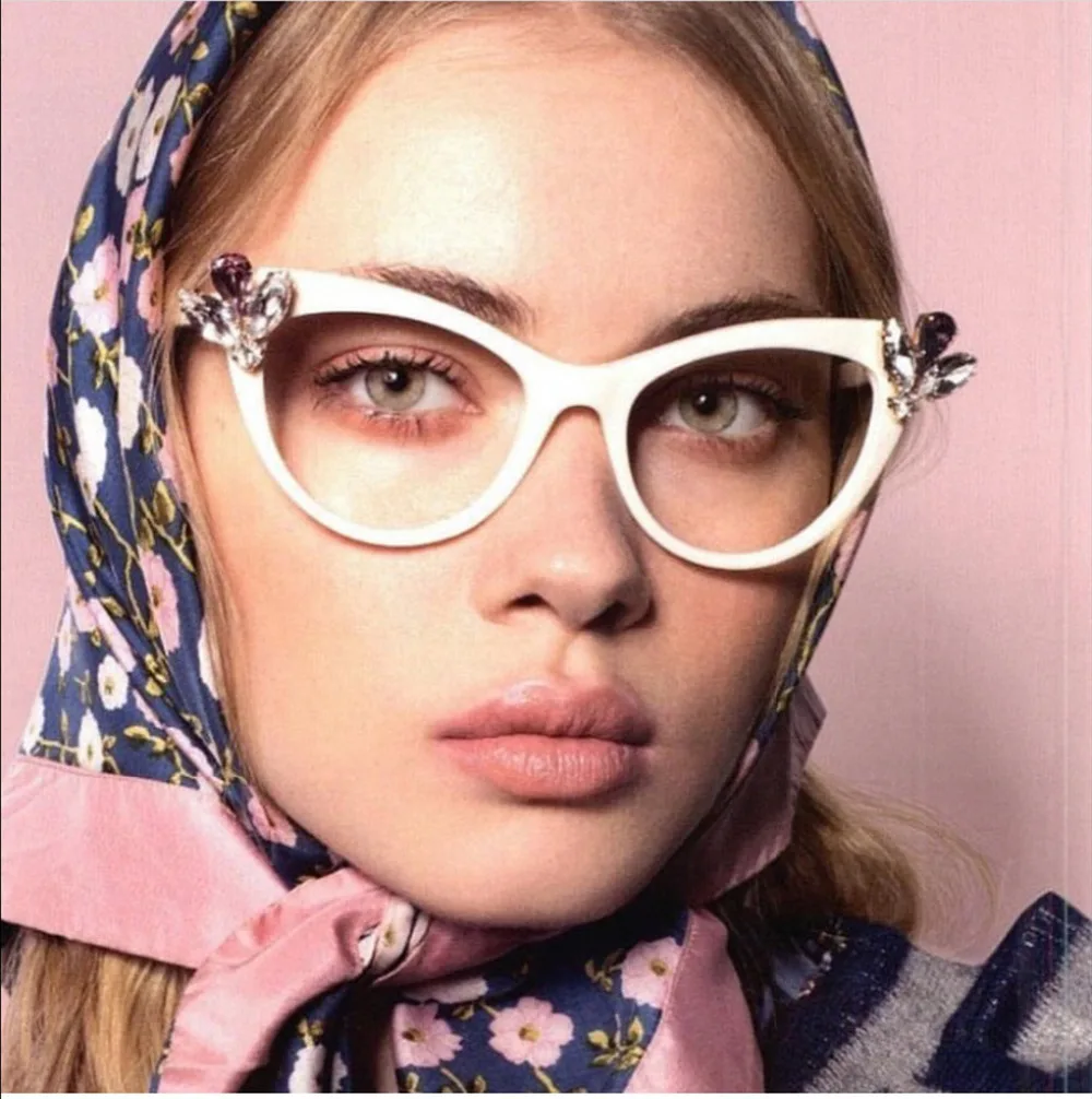 Фото Женские новые модные роскошные оправы кошачий глаз со стразами оптические очки