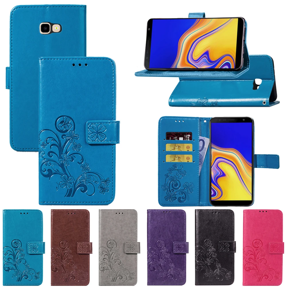 Кожаный чехол книжка с бумажником для Samsung Galaxy J4 Plus мягкий силиконовый