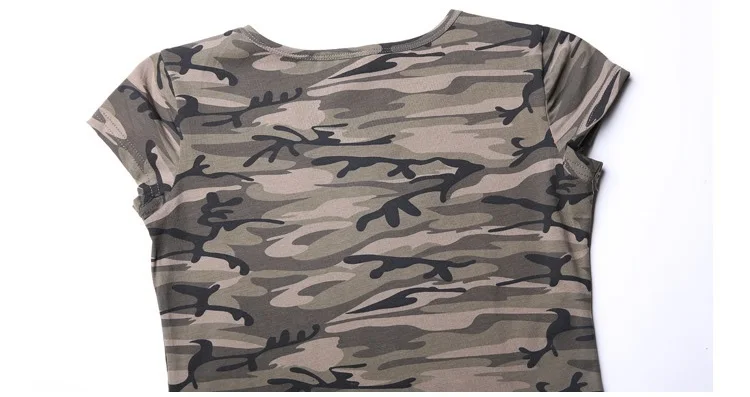 Летняя камуфляжная эластичная облегающая женская футболка из 100% хлопка в стиле