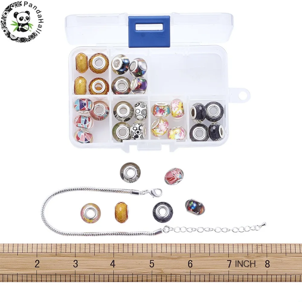 

1Box Acrylic European Beads and Brass European Style Bracelet Making for DIY Mixed Color Bracelet 160x3mm Beads 14x9mm Hole 5mm