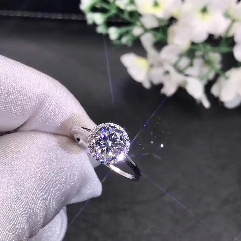 Круглое серебряное кольцо с муассанитом 1ct D VVS роскошное женское