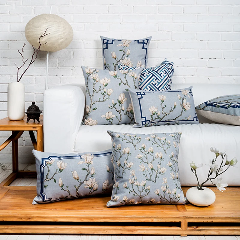 Китайский Геометрия Элегантный Жасмин Цветок Наволочка Подушка Белье Хлопок