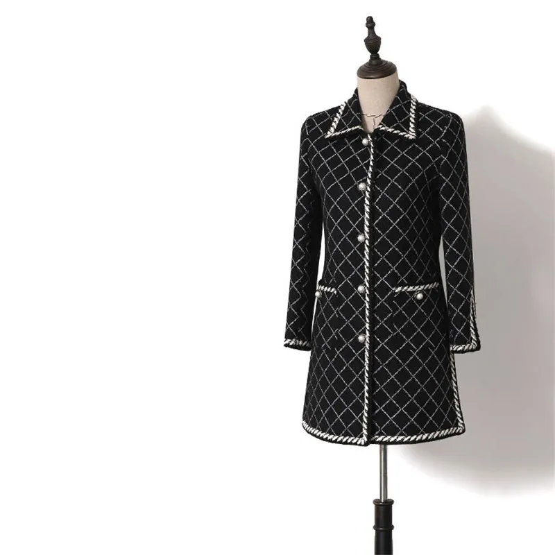 Женское шерстяное пальто ручной работы винтажное твидовое однобортное длинное в