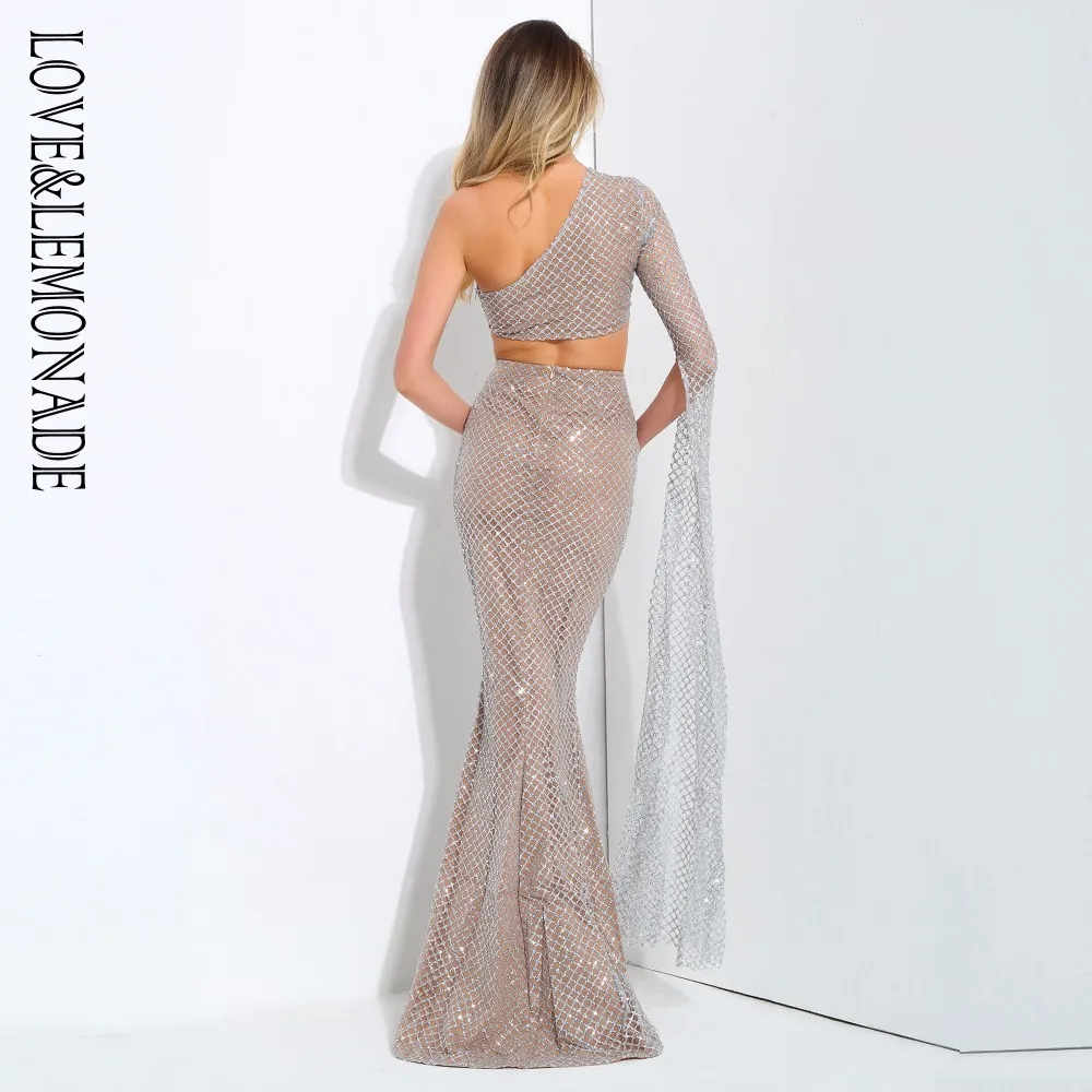 Женский костюм двойка LOVE & LEMONADE серебристый/телесный комплект с рукавами рожками