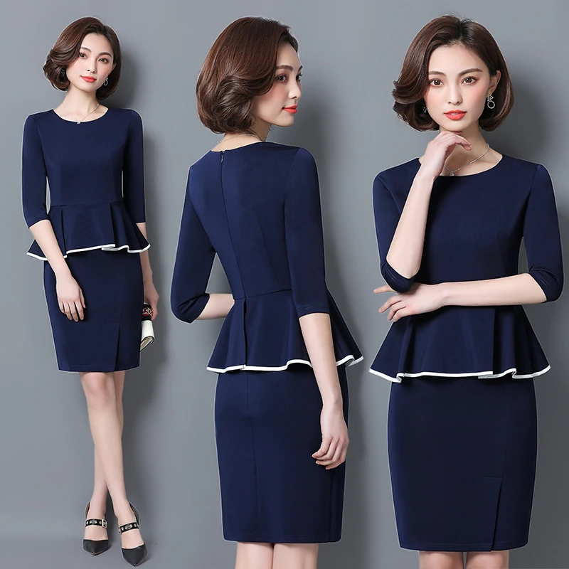 3XL офисное женское платье 2019 Новое весеннее с коротким рукавом и круглым вырезом