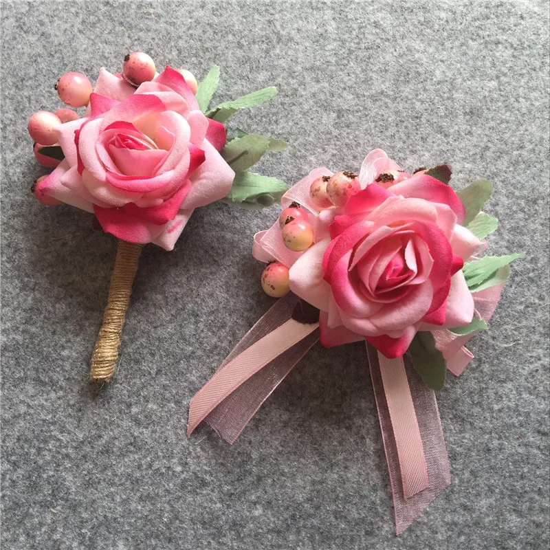 Groom Boutonniere Bride Wrist Corsage Artificial Hand Wedding flower Bouquet Accessories Prom Party man Suit Decoration | Дом и сад