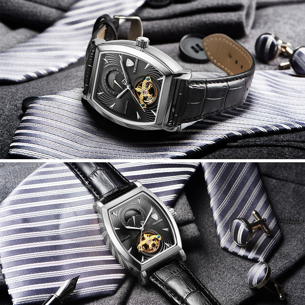 TEVISE водонепроницаемые автоматические 8383D механические мужские часы Moon Phase из