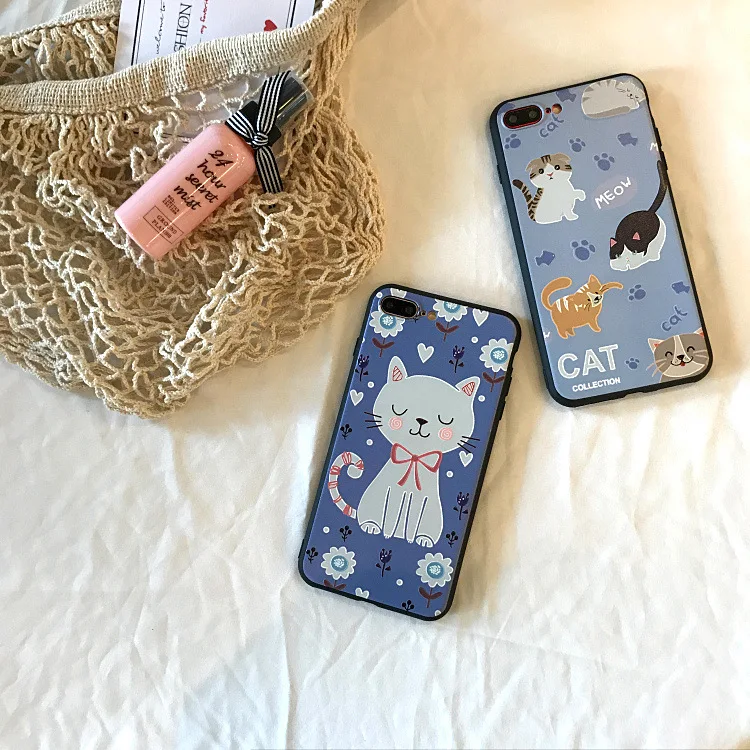 Kawaii милый мультяшный Кот корейский чехол для телефона iPhone 7 Puls 6 6S 8 чехлы Модные 3D