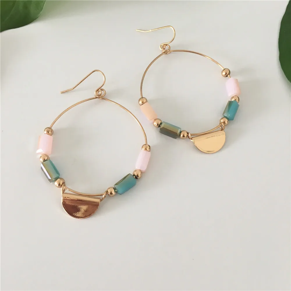 GIRLY GOLD COLOR PLATING PINK BLUE CUBIC BEAD DROP EARRINGS FOR WOMEN | Украшения и аксессуары
