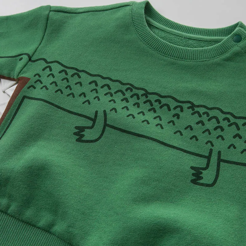 DBA9575 dave bella spring baby boys fashion crocodile print sets kids long sleeve clothing children 2 pcs suit | Детская одежда и