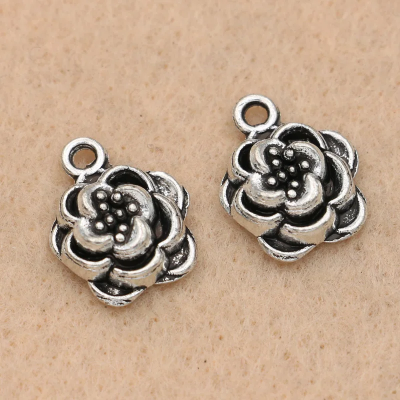 10 шт. Тибетский посеребренный цветок Шарм кулон подходит браслет ожерелье