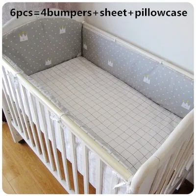 

6PCS Cot Bumper kit berço set de cuna baby crib bumper Cotton Nursery Bedding Room Decoration (4bumpers+sheet+pillow cover)