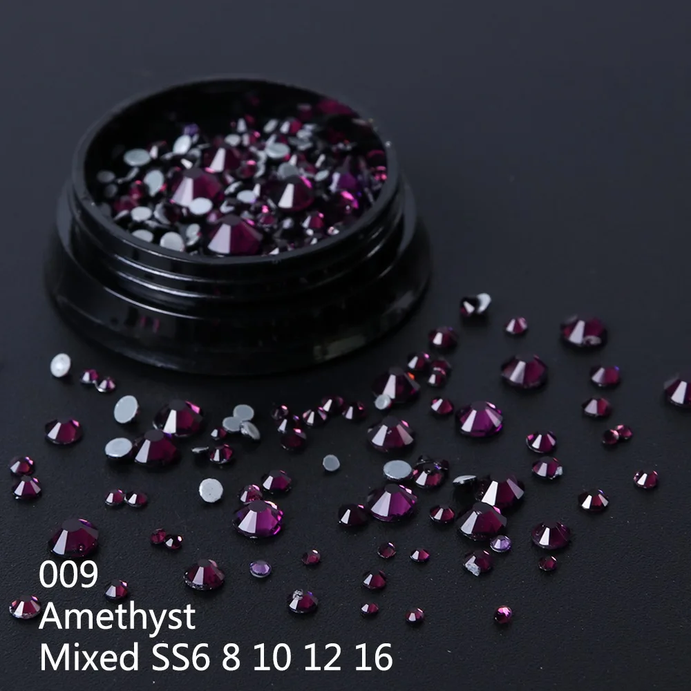 009 1Box DIY Flatback 3D Nail Art Crystal Glitter Rhinestones Nail Art Decoration Diamond White AB Manicure Mixed SS6-16 Size LA995 - Цвет: 009