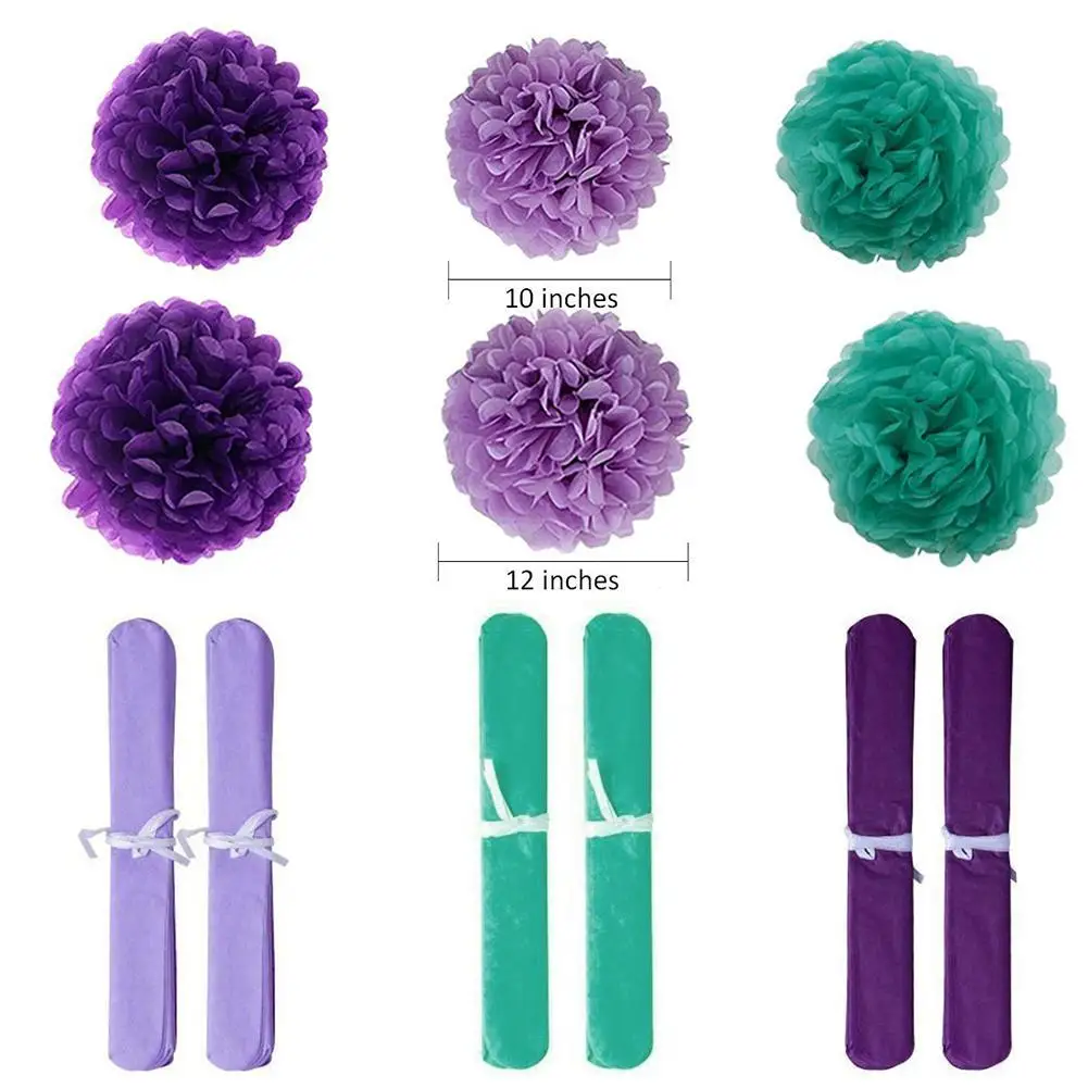 36 шт под морем Тема Вечеринка фиолетовый Pom Poms бумага цветок шар фонарь латексный