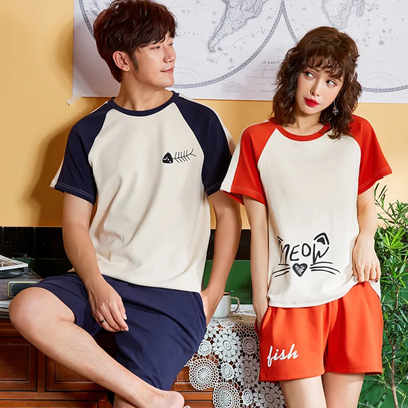 Пижама для пар мягкая Домашняя одежда с принтом Пижамный костюм из двух