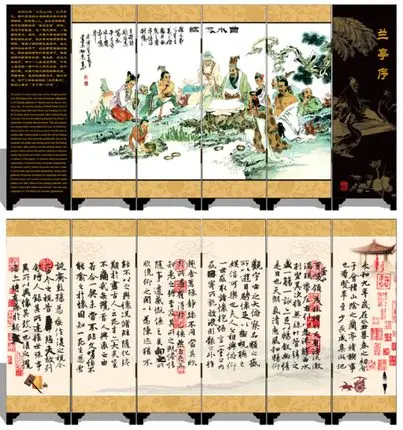 Мини Складные экраны 6 соединенных панелей декоративная живопись дерево Byobu Wang Hsi