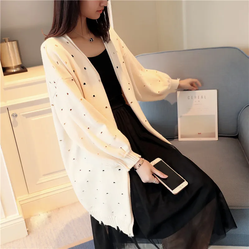 MLXSLKY новый осенне-зимний полый длинный свитер кардиган женский вязаный с длинным