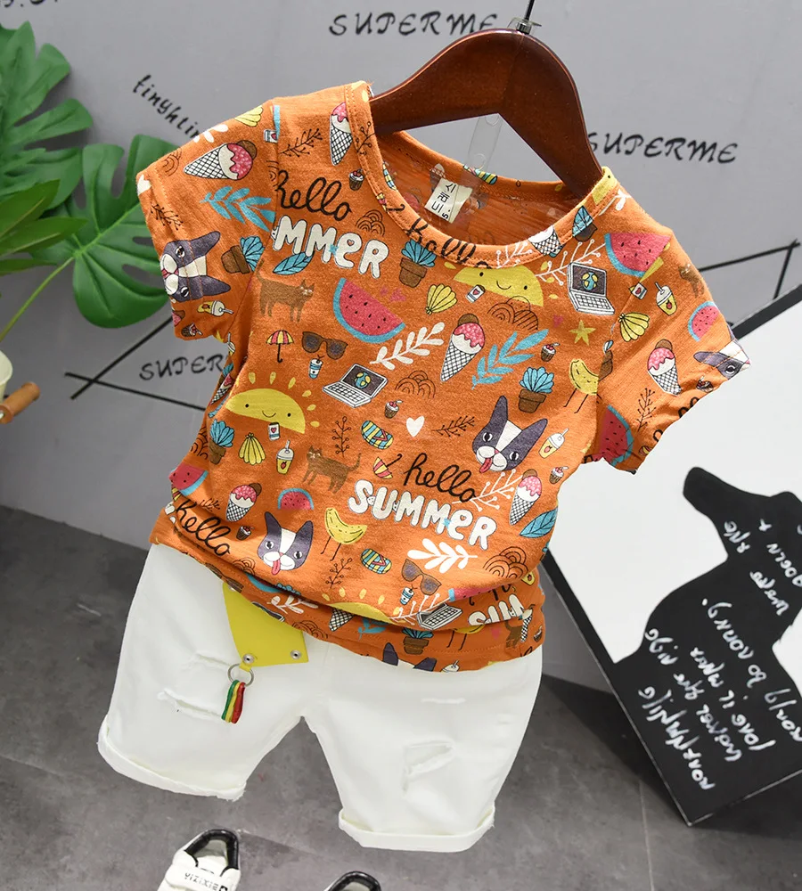 Лето 2019 детская повседневная футболка с короткими рукавами и принтом в виде букв