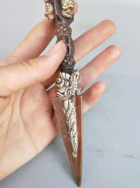 

China pure brass four face Buddha head exorcism Tools statue