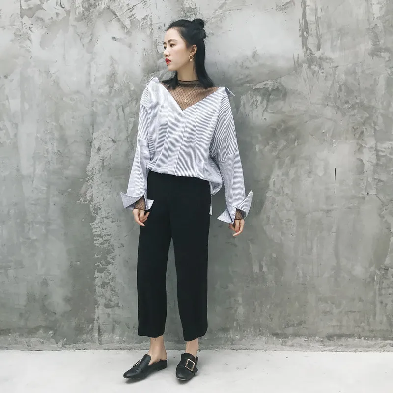 Блузка женская сетчатая с длинным рукавом Модная хлопковая рубашка в стиле