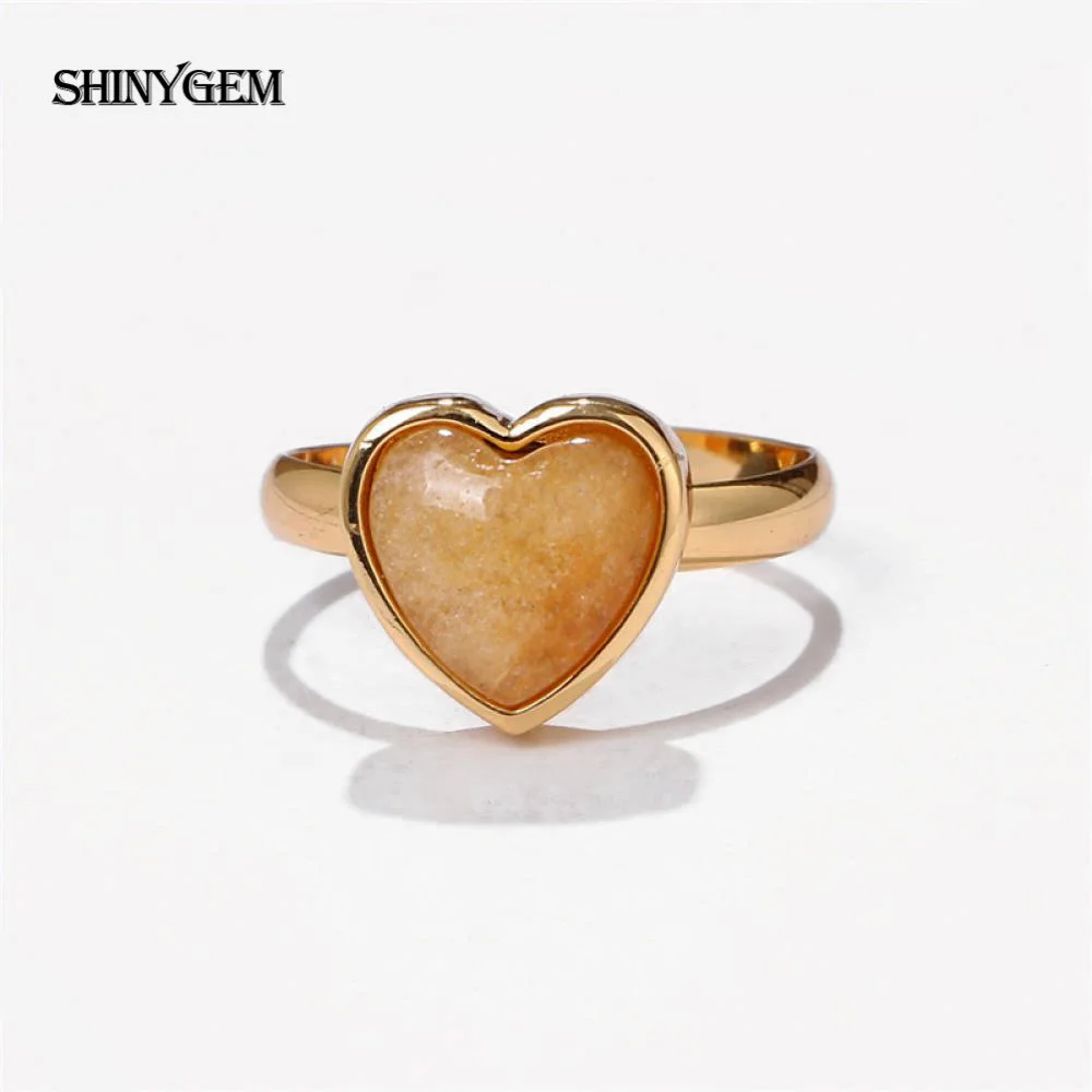 Модные кольца ShinyGem с квадратным/сердечком из натурального желтого камня золотым